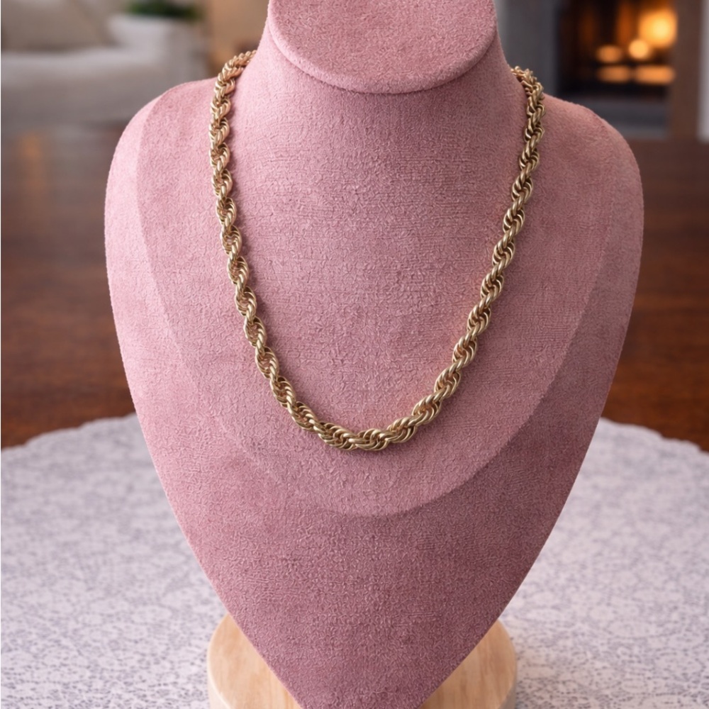 Vintage Gold Tone Twist Long Necklace Chain